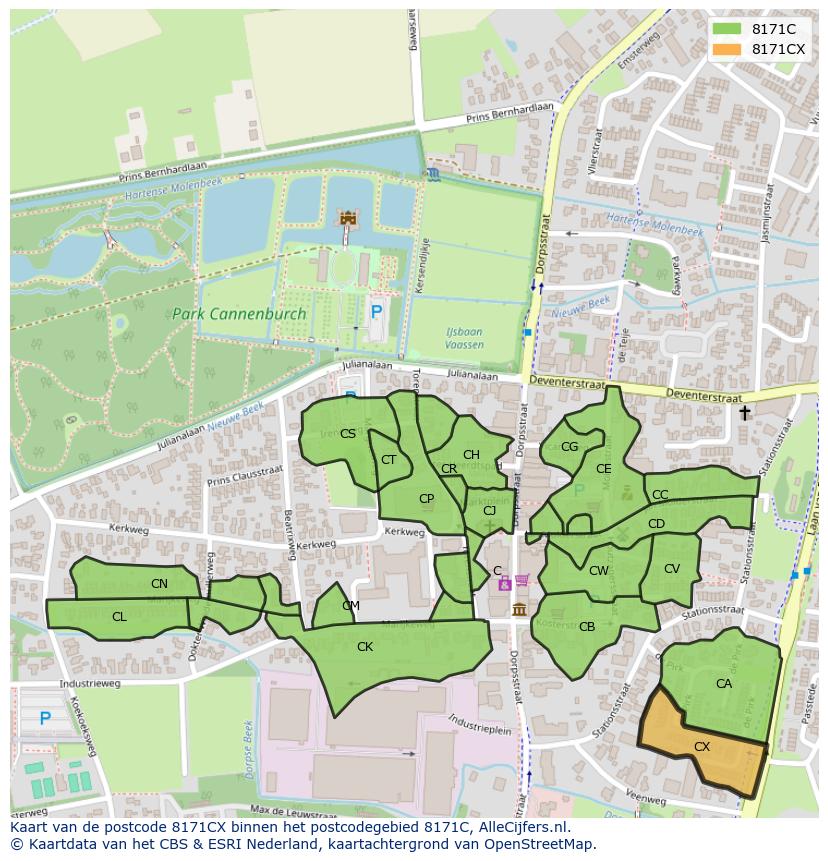 Afbeelding van het postcodegebied 8171 CX op de kaart.