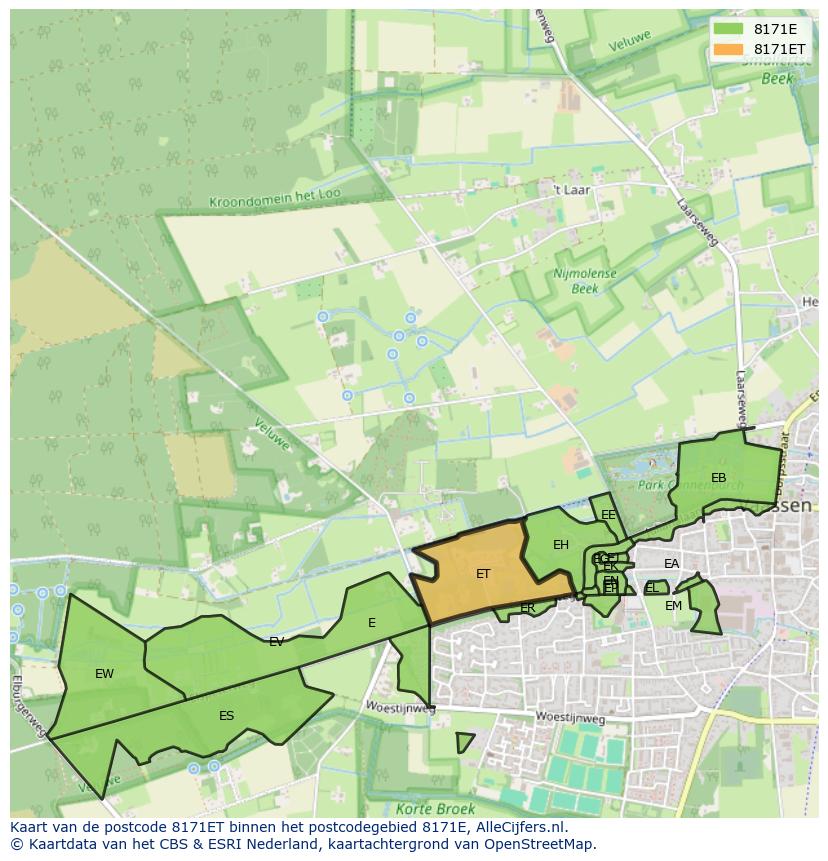 Afbeelding van het postcodegebied 8171 ET op de kaart.