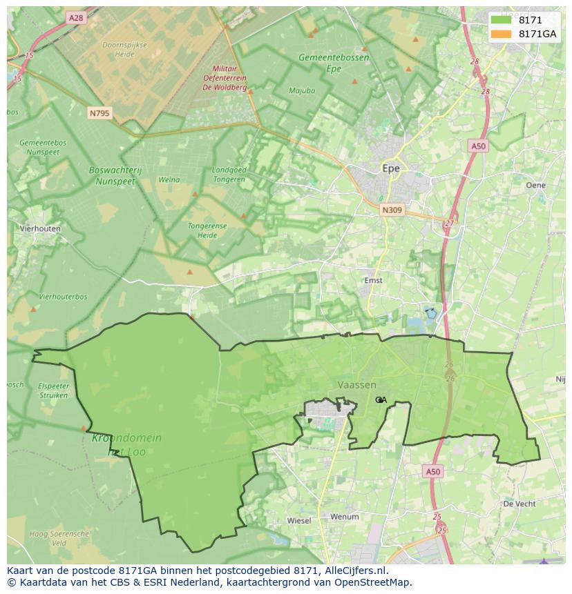 Afbeelding van het postcodegebied 8171 GA op de kaart.