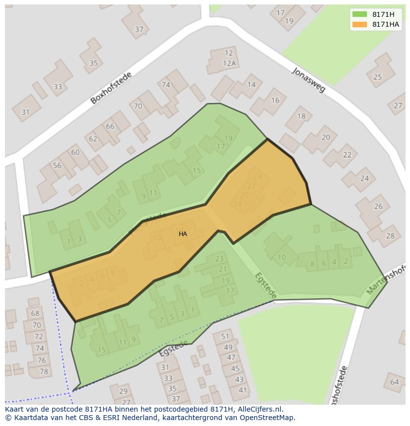 Afbeelding van het postcodegebied 8171 HA op de kaart.