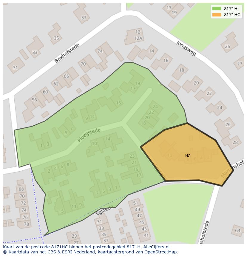Afbeelding van het postcodegebied 8171 HC op de kaart.