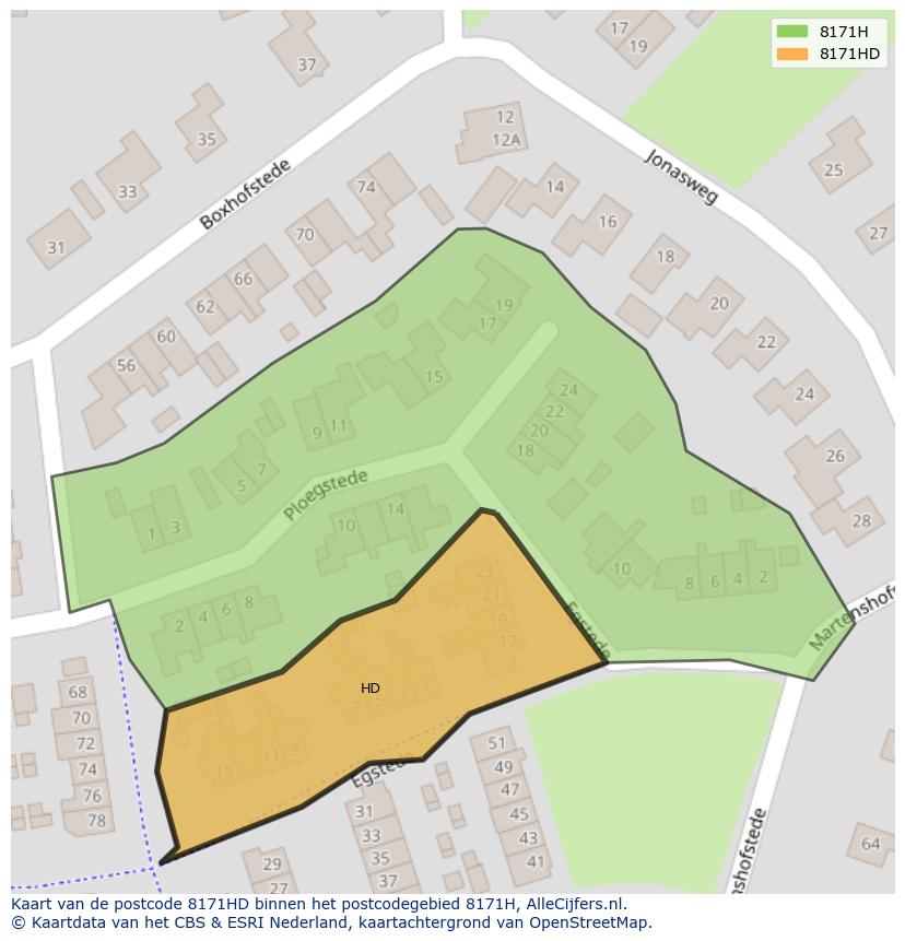 Afbeelding van het postcodegebied 8171 HD op de kaart.