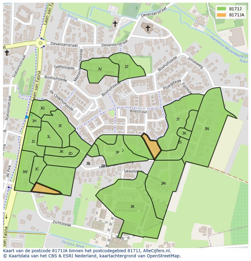 Afbeelding van het postcodegebied 8171 JA op de kaart.