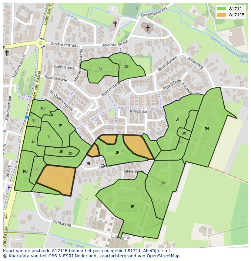 Afbeelding van het postcodegebied 8171 JB op de kaart.