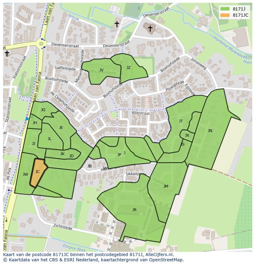 Afbeelding van het postcodegebied 8171 JC op de kaart.