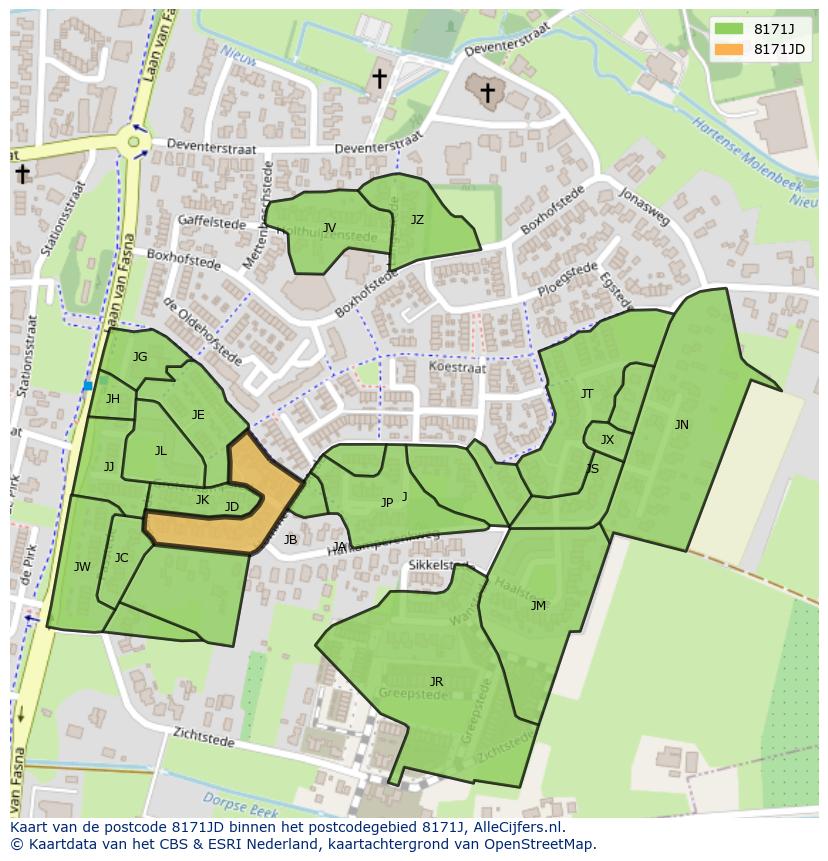 Afbeelding van het postcodegebied 8171 JD op de kaart.