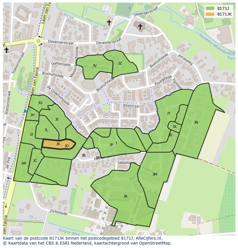 Afbeelding van het postcodegebied 8171 JK op de kaart.