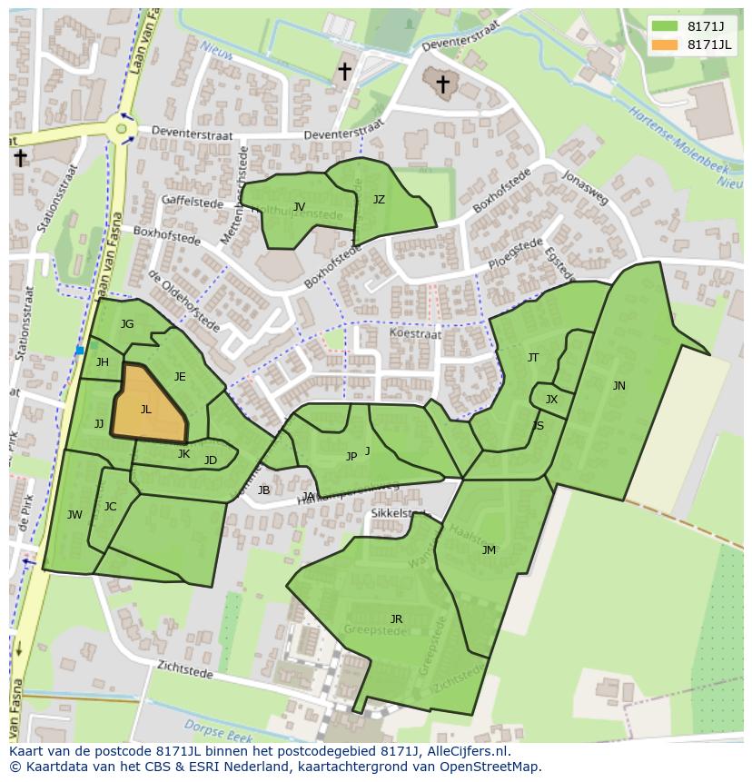 Afbeelding van het postcodegebied 8171 JL op de kaart.