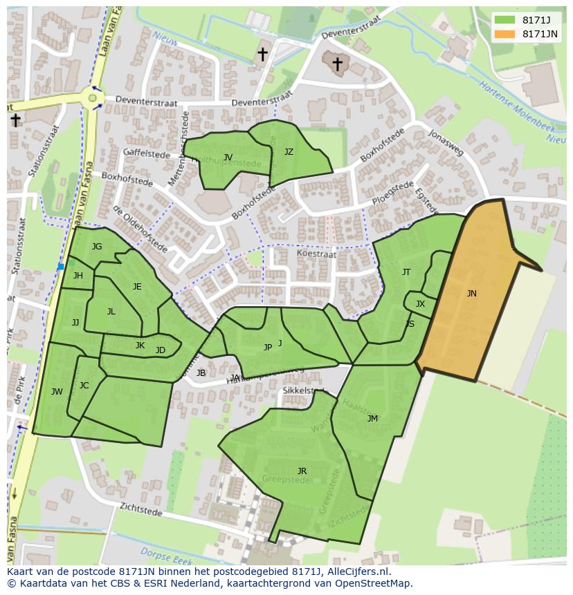 Afbeelding van het postcodegebied 8171 JN op de kaart.