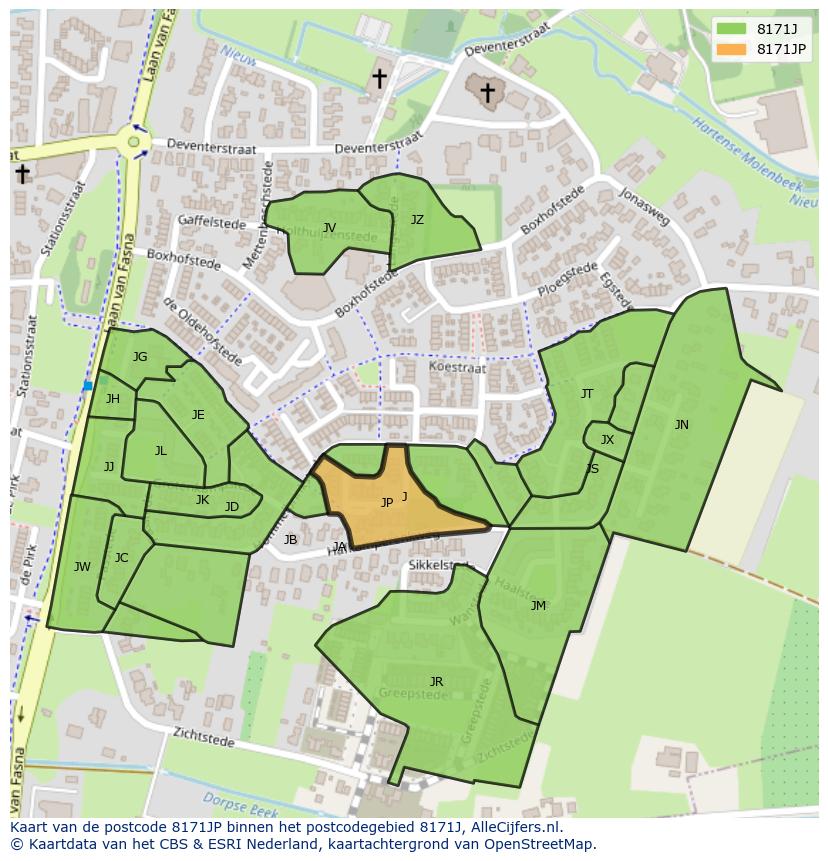 Afbeelding van het postcodegebied 8171 JP op de kaart.
