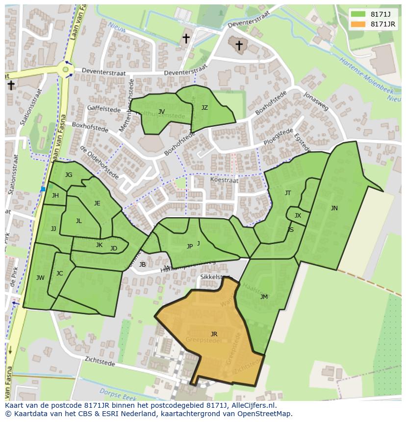 Afbeelding van het postcodegebied 8171 JR op de kaart.
