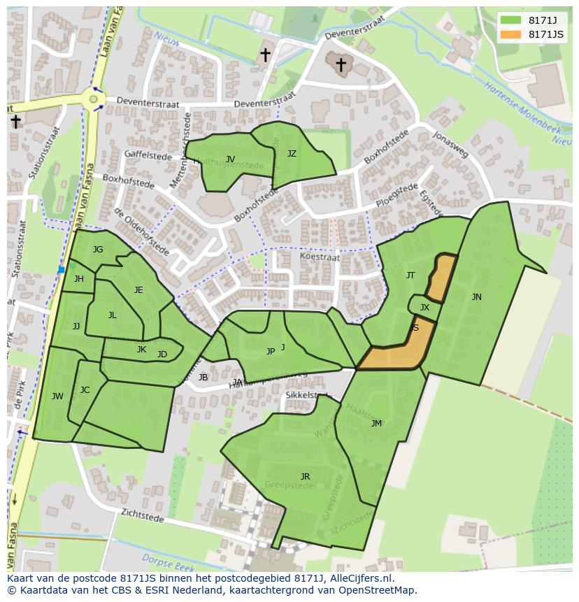 Afbeelding van het postcodegebied 8171 JS op de kaart.