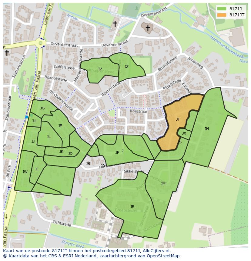 Afbeelding van het postcodegebied 8171 JT op de kaart.