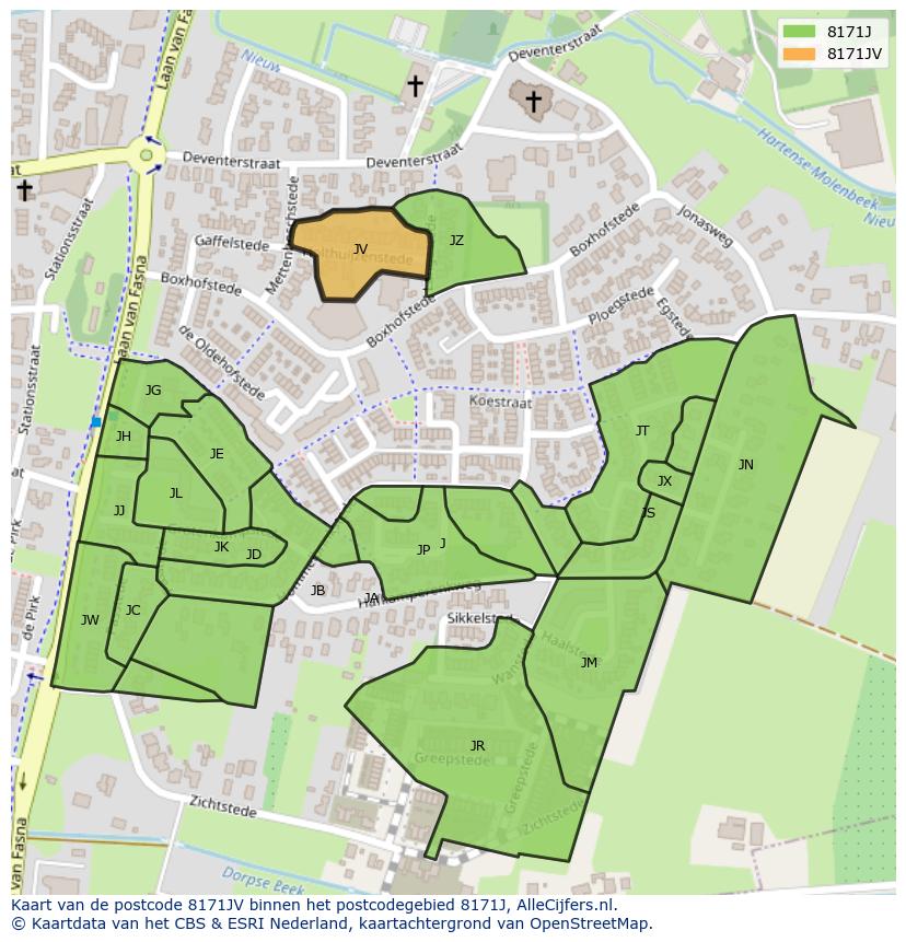 Afbeelding van het postcodegebied 8171 JV op de kaart.