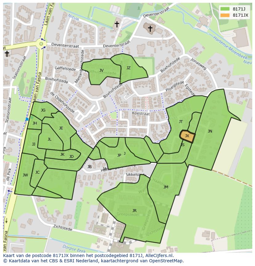Afbeelding van het postcodegebied 8171 JX op de kaart.