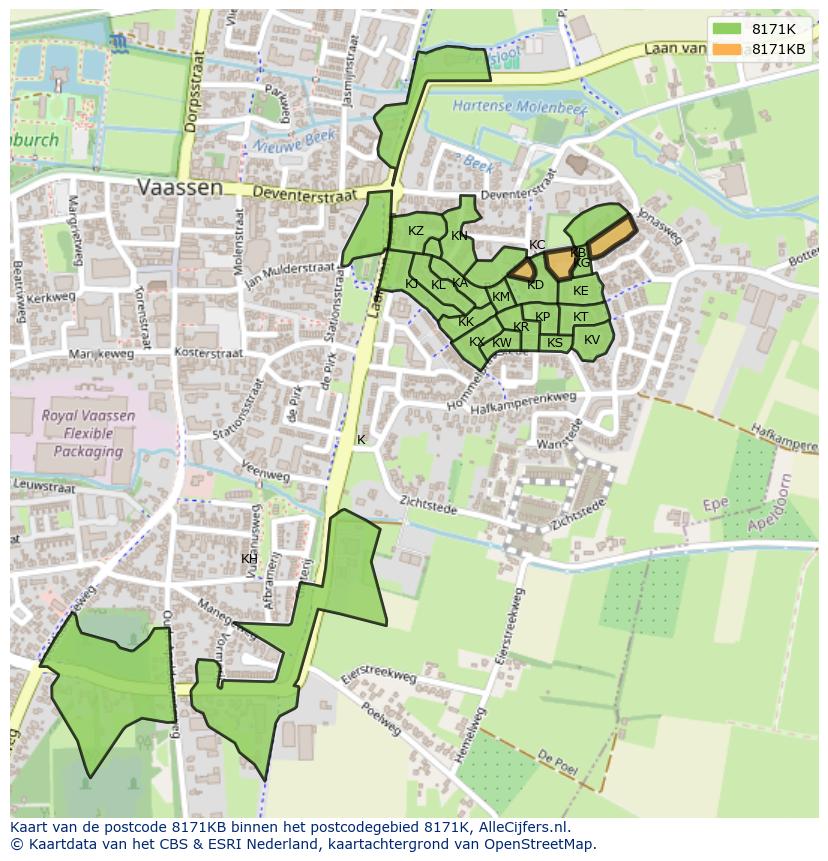 Afbeelding van het postcodegebied 8171 KB op de kaart.
