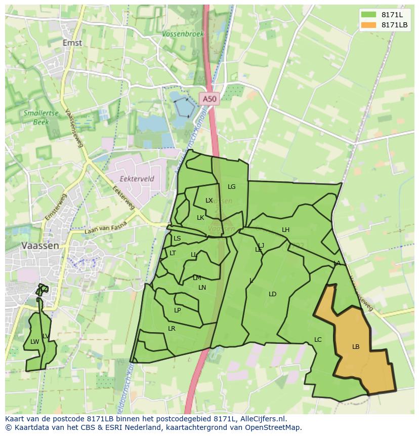 Afbeelding van het postcodegebied 8171 LB op de kaart.
