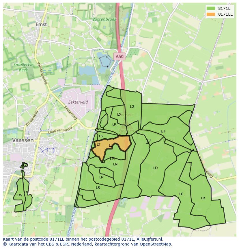 Afbeelding van het postcodegebied 8171 LL op de kaart.