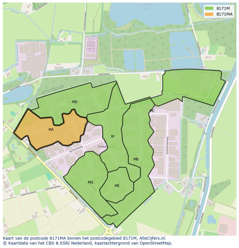 Afbeelding van het postcodegebied 8171 MA op de kaart.