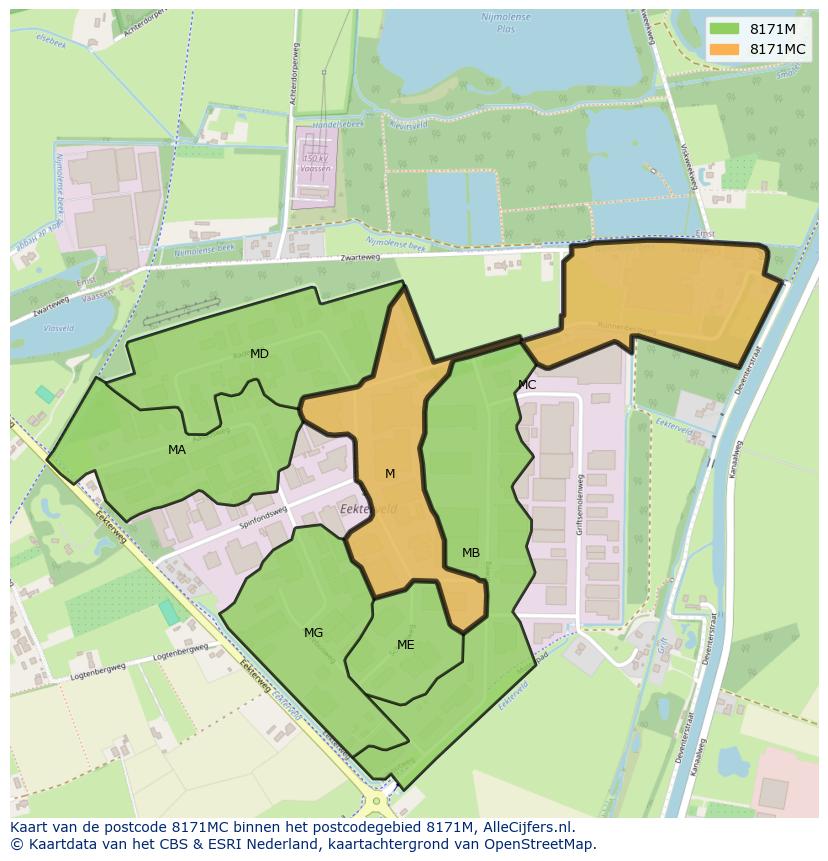 Afbeelding van het postcodegebied 8171 MC op de kaart.