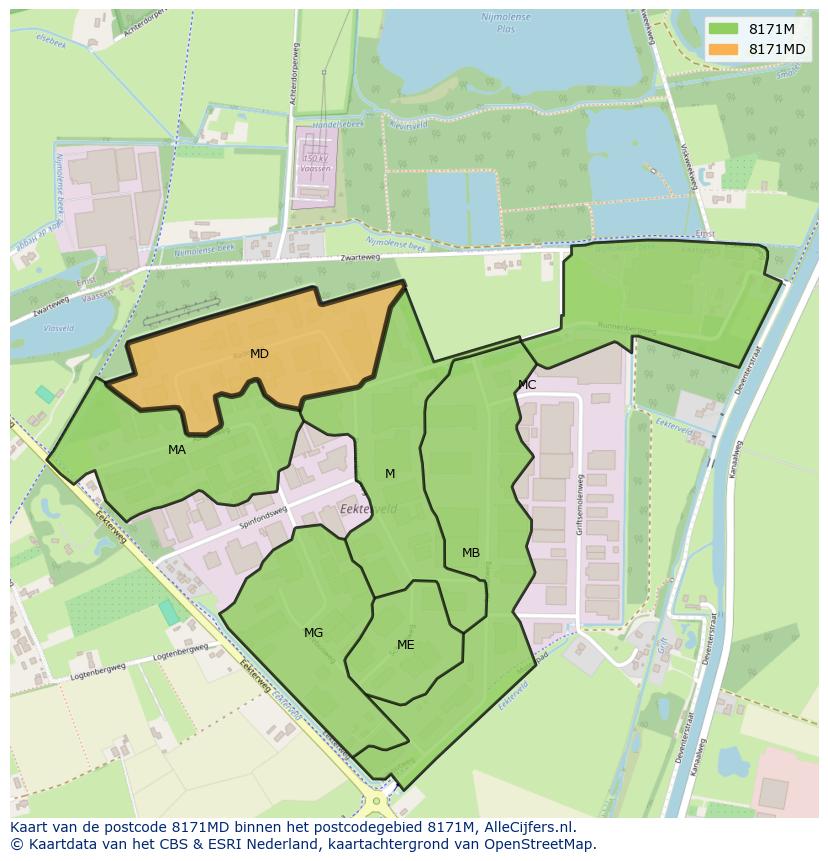 Afbeelding van het postcodegebied 8171 MD op de kaart.