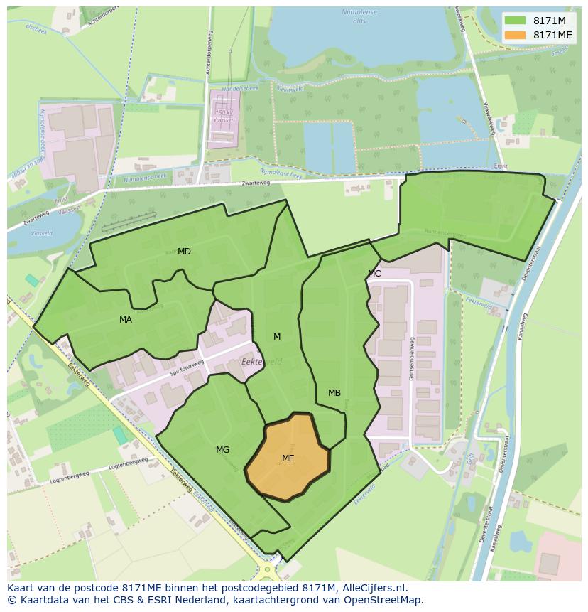 Afbeelding van het postcodegebied 8171 ME op de kaart.
