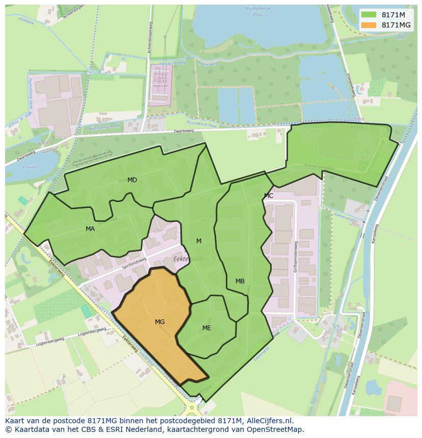 Afbeelding van het postcodegebied 8171 MG op de kaart.