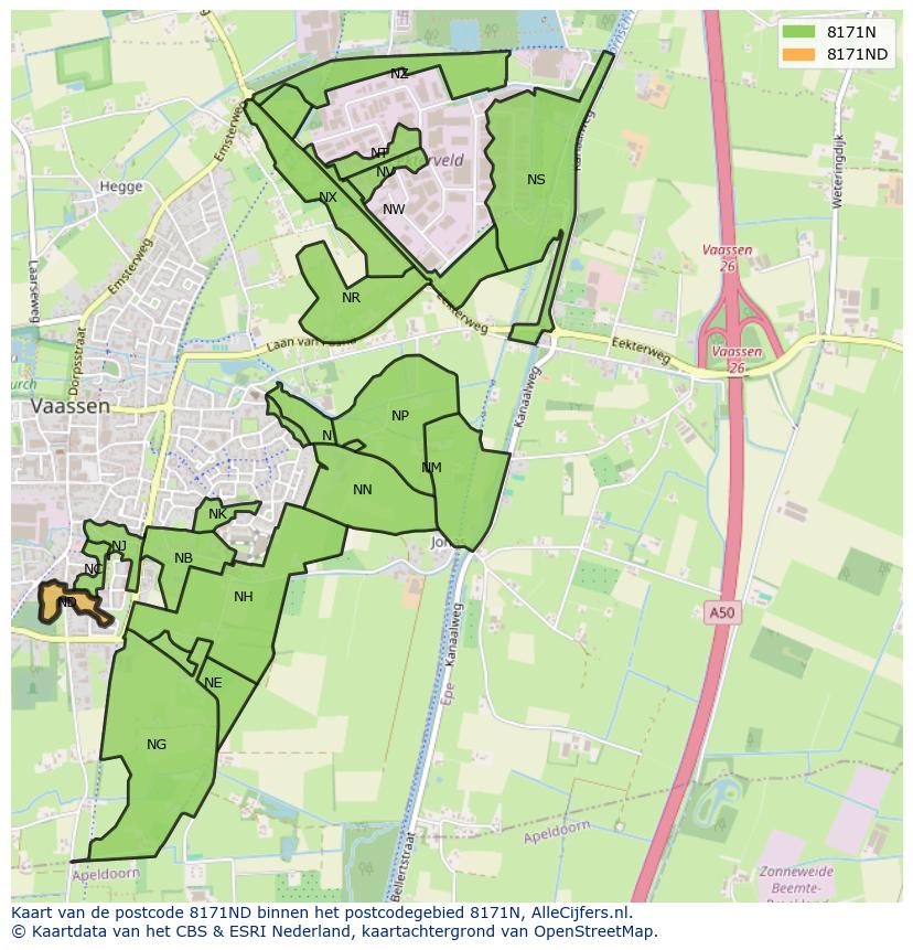 Afbeelding van het postcodegebied 8171 ND op de kaart.