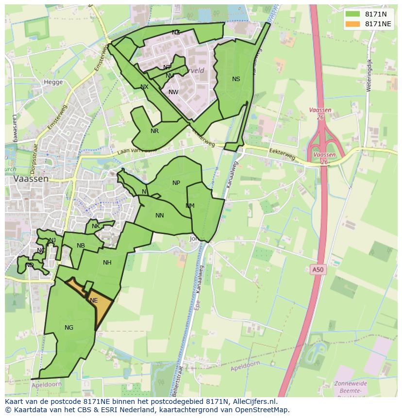 Afbeelding van het postcodegebied 8171 NE op de kaart.