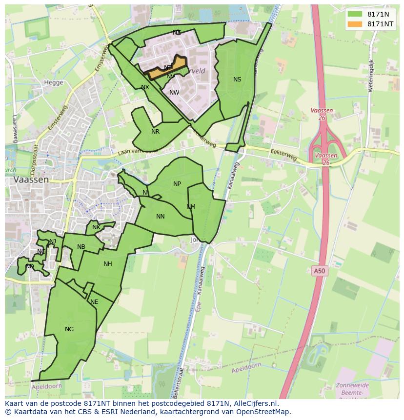 Afbeelding van het postcodegebied 8171 NT op de kaart.