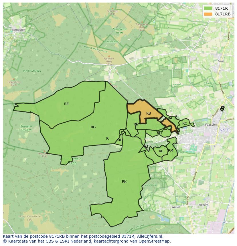 Afbeelding van het postcodegebied 8171 RB op de kaart.
