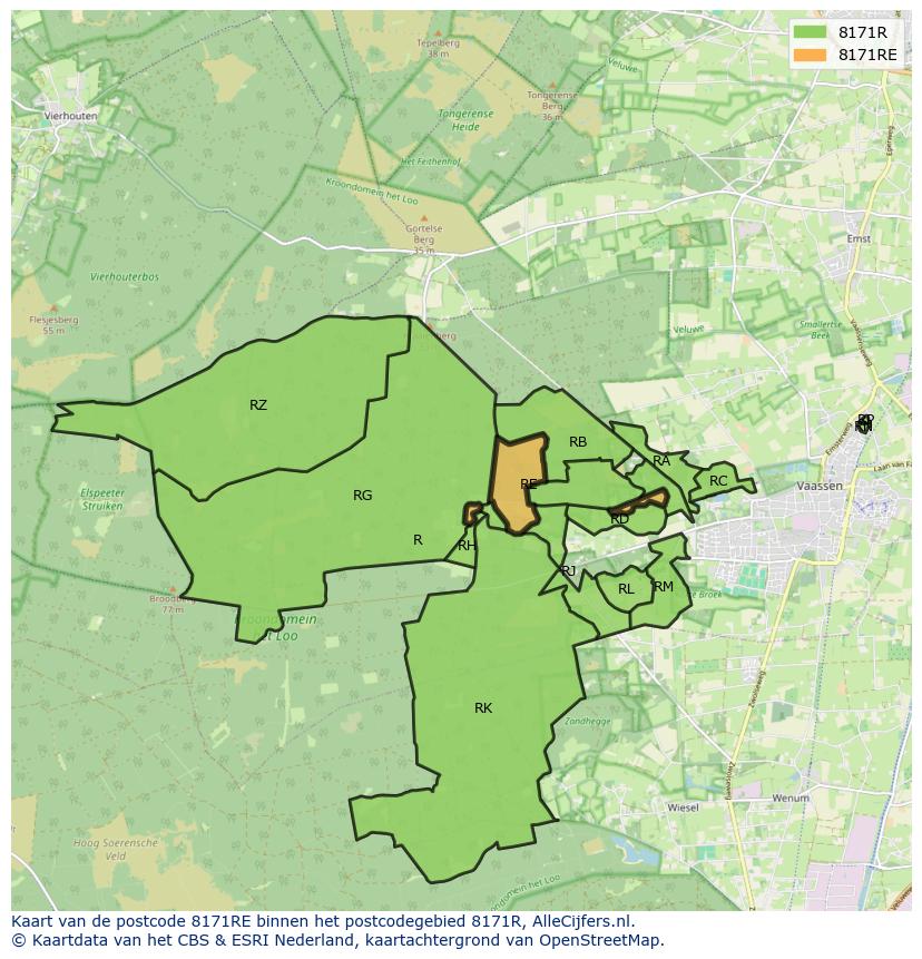Afbeelding van het postcodegebied 8171 RE op de kaart.