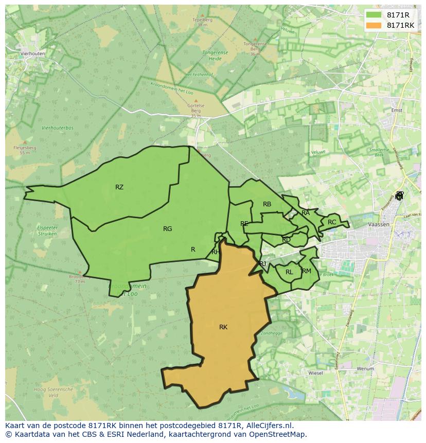 Afbeelding van het postcodegebied 8171 RK op de kaart.