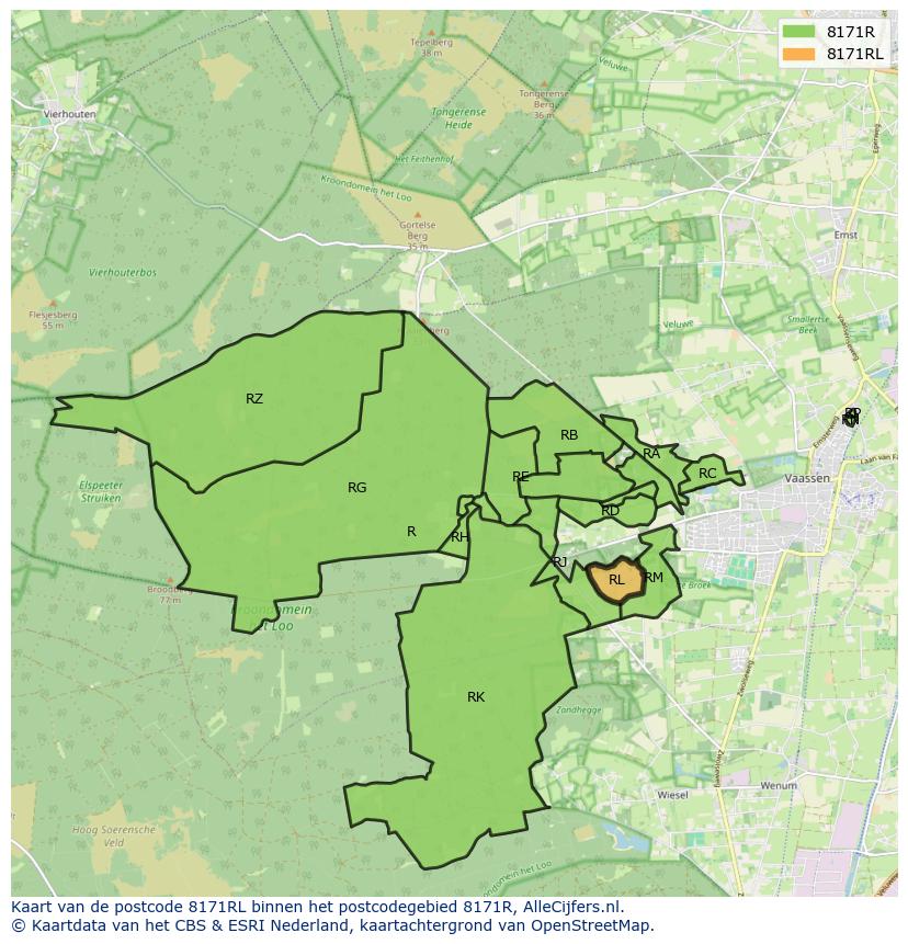 Afbeelding van het postcodegebied 8171 RL op de kaart.