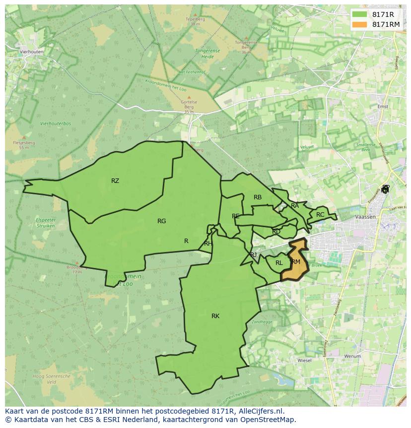 Afbeelding van het postcodegebied 8171 RM op de kaart.