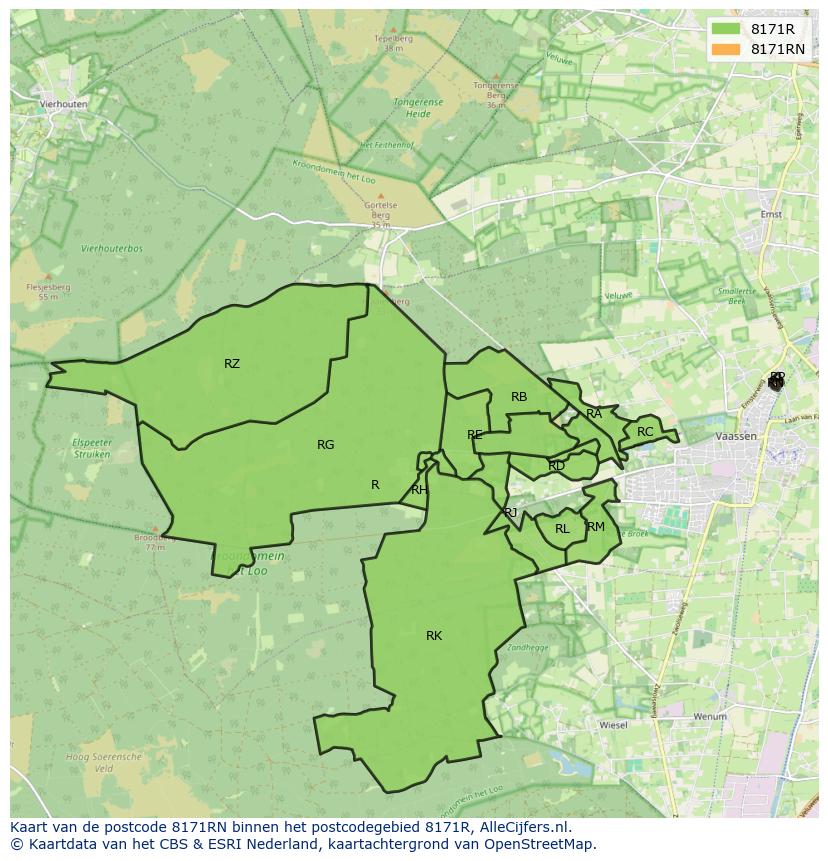 Afbeelding van het postcodegebied 8171 RN op de kaart.