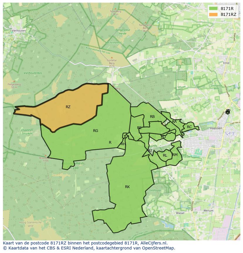 Afbeelding van het postcodegebied 8171 RZ op de kaart.