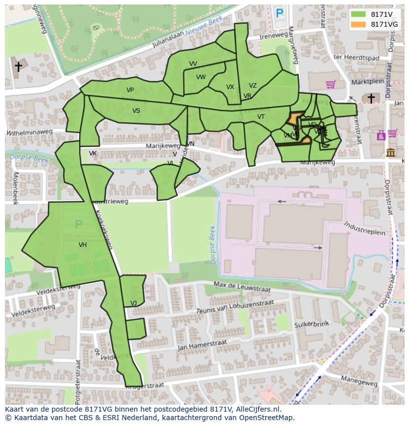 Afbeelding van het postcodegebied 8171 VG op de kaart.