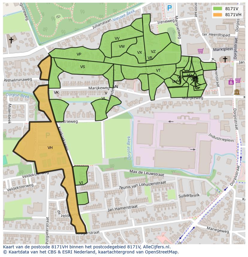 Afbeelding van het postcodegebied 8171 VH op de kaart.