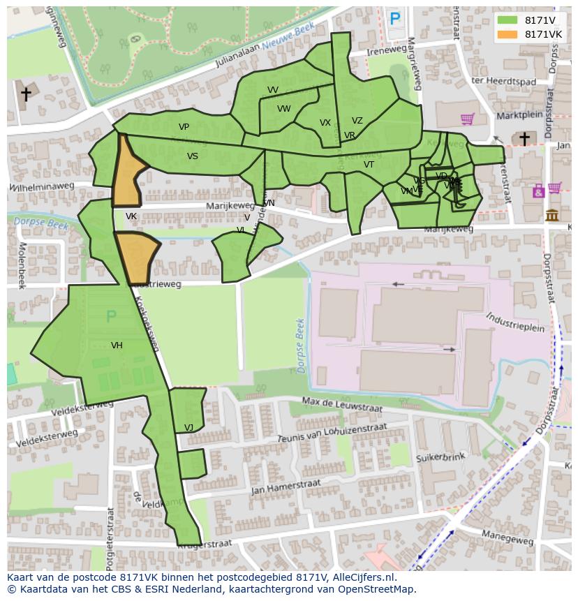 Afbeelding van het postcodegebied 8171 VK op de kaart.