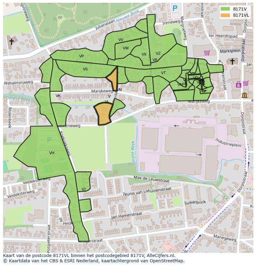 Afbeelding van het postcodegebied 8171 VL op de kaart.