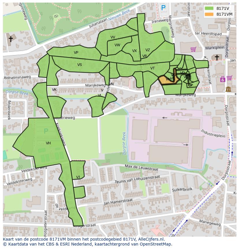 Afbeelding van het postcodegebied 8171 VM op de kaart.