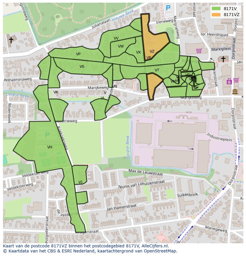 Afbeelding van het postcodegebied 8171 VZ op de kaart.