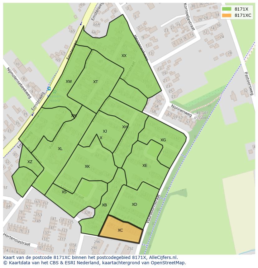 Afbeelding van het postcodegebied 8171 XC op de kaart.