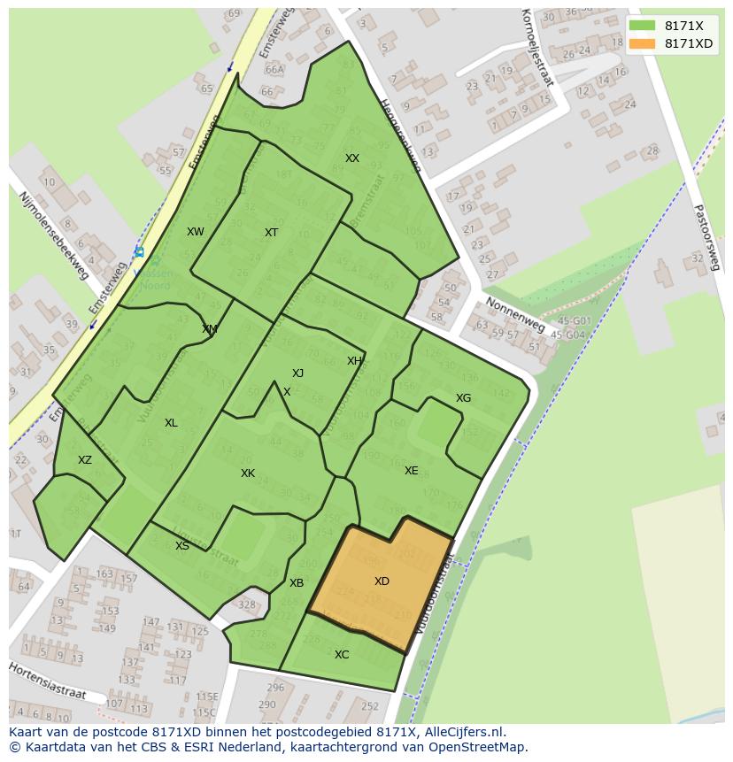 Afbeelding van het postcodegebied 8171 XD op de kaart.