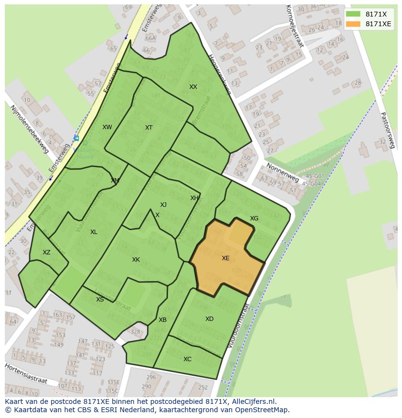 Afbeelding van het postcodegebied 8171 XE op de kaart.