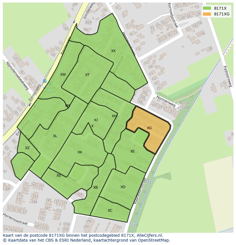 Afbeelding van het postcodegebied 8171 XG op de kaart.