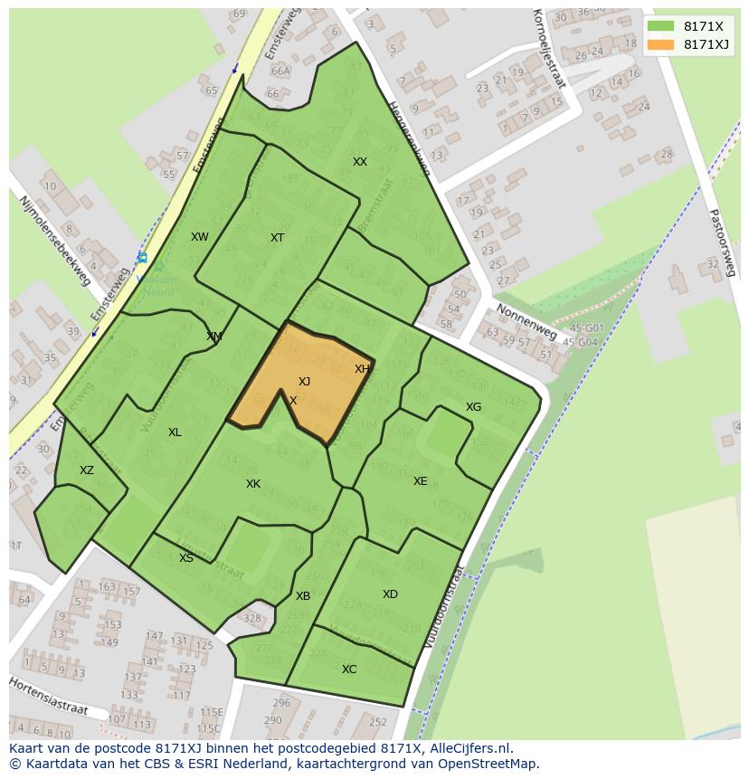Afbeelding van het postcodegebied 8171 XJ op de kaart.