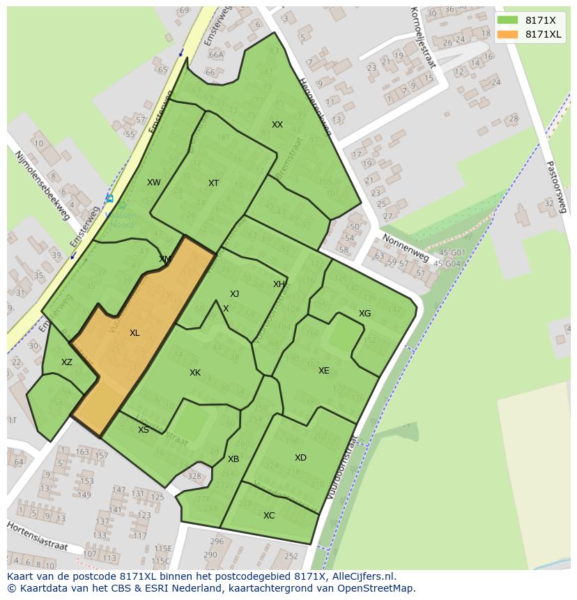 Afbeelding van het postcodegebied 8171 XL op de kaart.