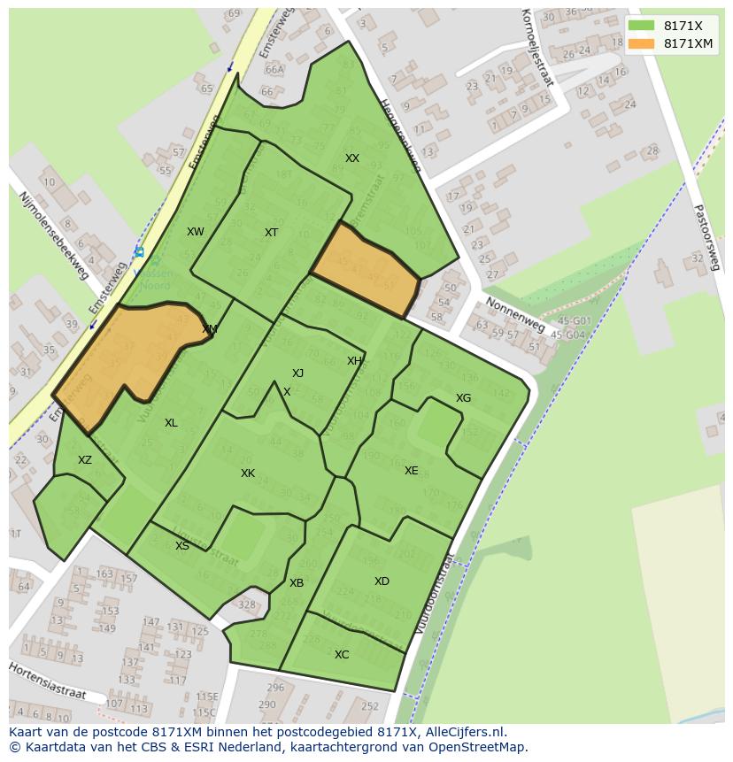 Afbeelding van het postcodegebied 8171 XM op de kaart.